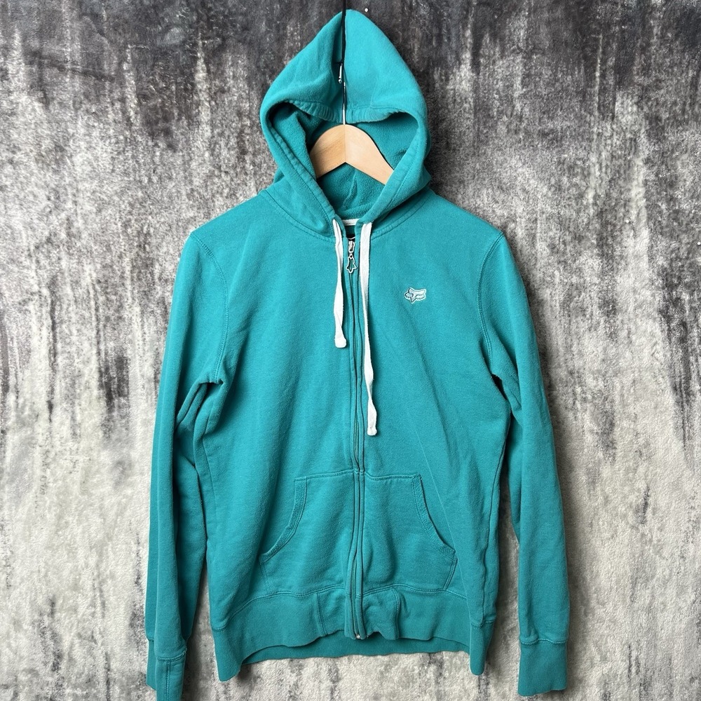 Y2K Fox‎ Racing Teal Blue Full Zip Hoodie XL Fleece Moto Streetwear